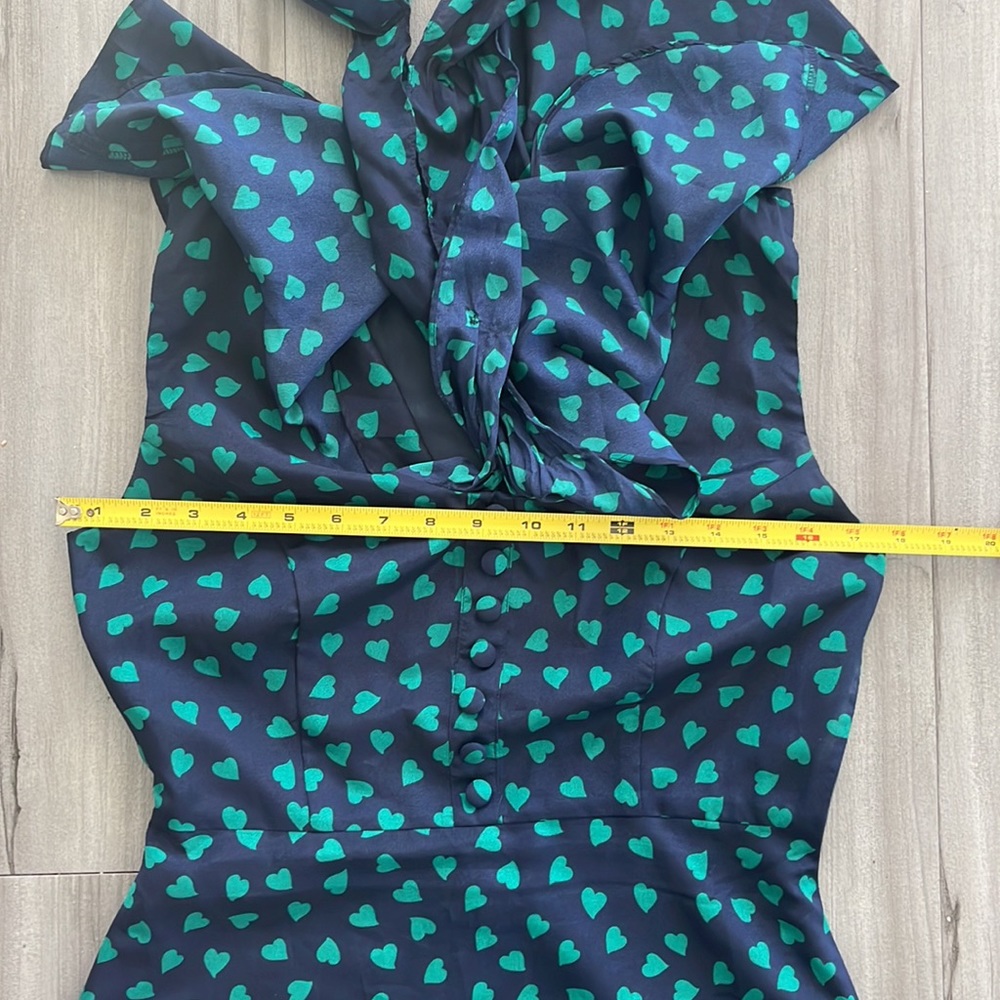 Forever 21 XXI Boutique Hearts Sleeveless Dress Navy Blue Green Size M - Picture 14 of 16
